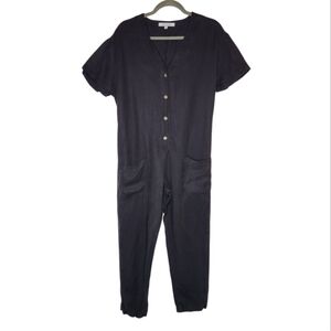 Lindsay Robinson Rio Faded Black Linen Blend Utility Jumpsuit Size XS